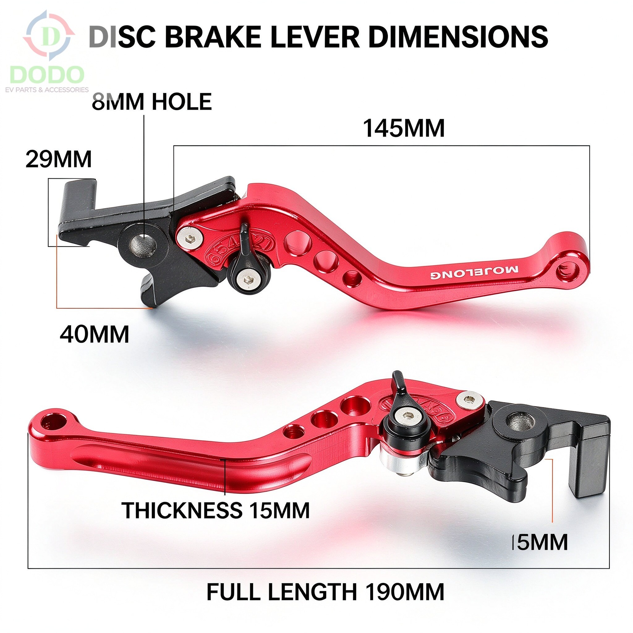 Disc brake lever dimensions