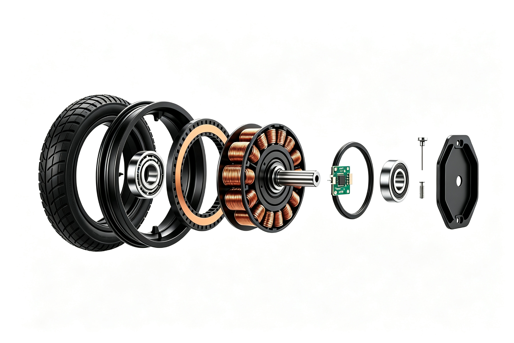 Electric hub motor exploded view