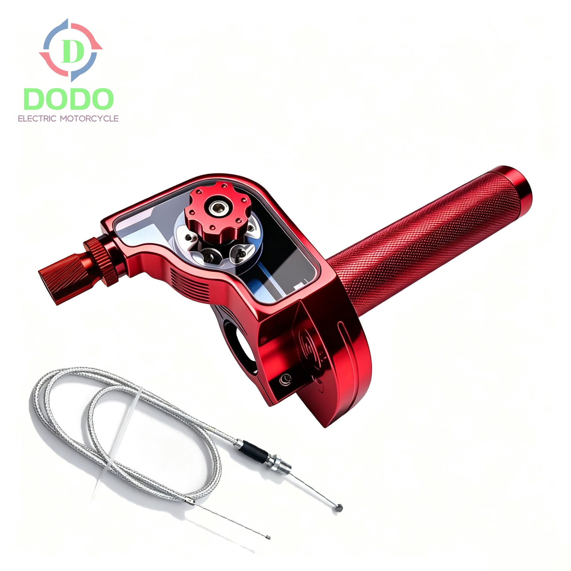 Red throttle with braided stainless throttle cable set